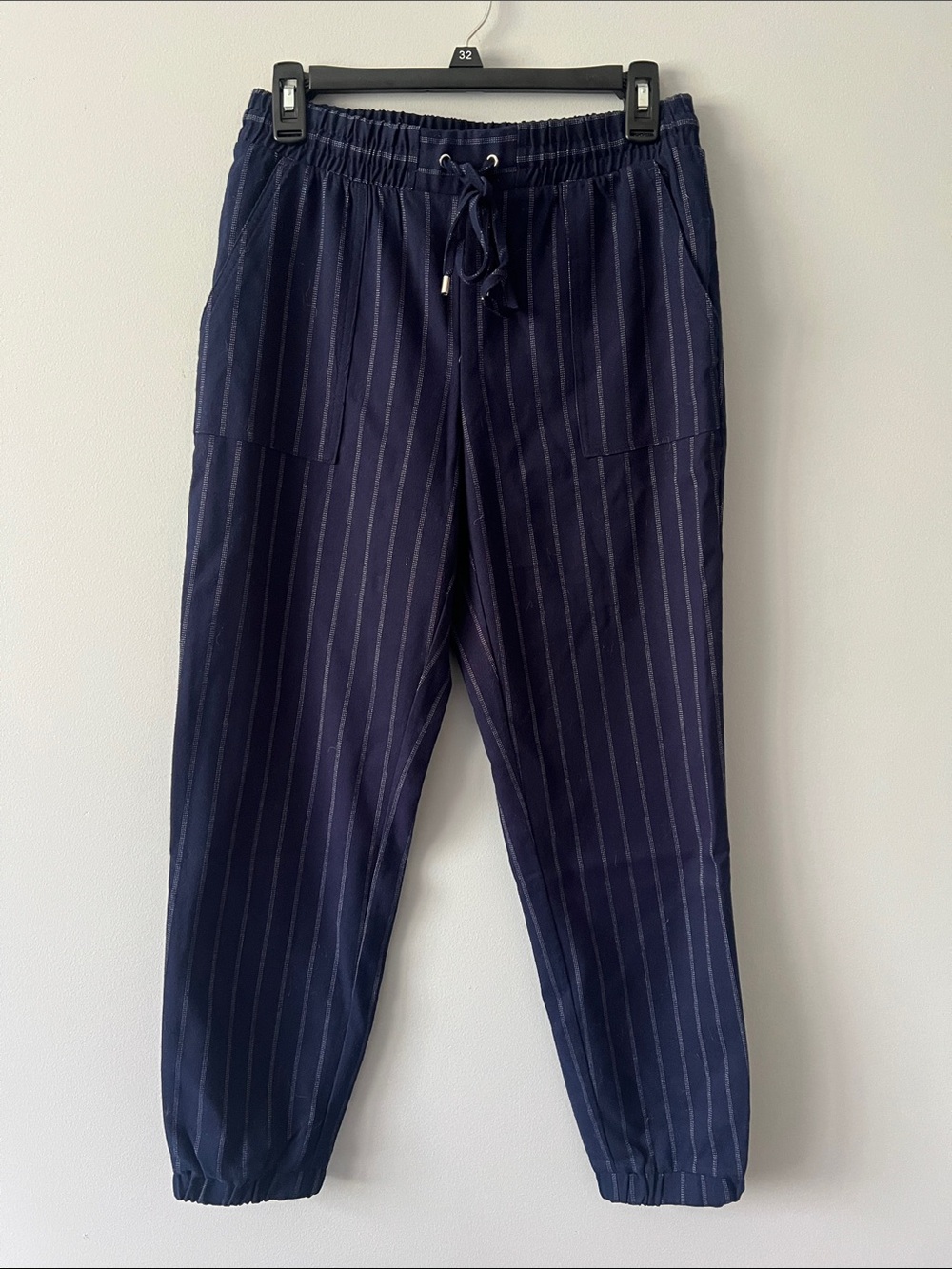 Nine West Navy Pinstripe Drawstring Joggers